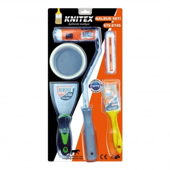 5PCS  BOYACI - NALBUR SET  SPATULA - KESTİRME FIRÇA - YEDEK RULO - BANT - 10CM FIRÇA (5263)