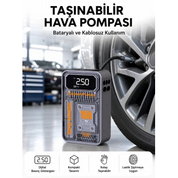 6000mah Bataryalı Led Ekranlı Akıllı Hava Kompresörü