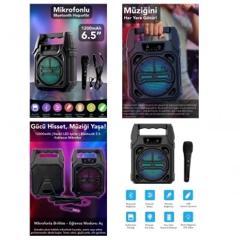 6.5 INC BLUETOOTH WİRELESS MİKROFONLU HOPARLÖR - SPEAKER USB SARJLI AUX - TF - USB PS-1283 (5263)