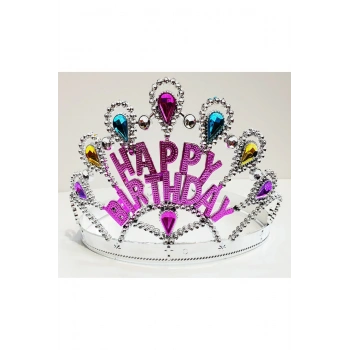 Gümüş Renk Happy Birthday Yazılı Doğum Günü Tacı 60 cm (5263)