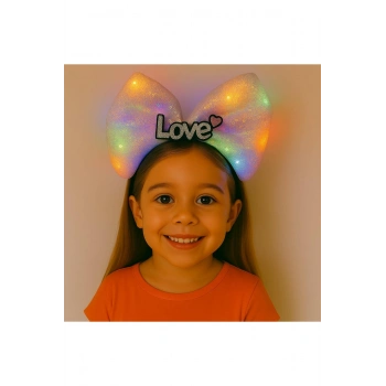 LED Işıklı Love Yazılı Pembe Fiyonk Taç – Kız Çocuk Parti Tacı (5263)