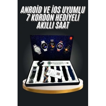 7 Kordonlu Akıllı Saat Siyah Kasa Dokunmatik Ekran Uyku Ve Sağlık Takibi