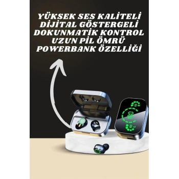 7 Kordonlu Akıllı Saat Ve Aynalı Bluetooth Kulaklık Powerbank Dijital Göstergeli