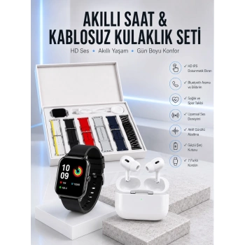 7 Kordonlu Akıllı Saat Ve Yeni Nesil Kulaklık Dokunmatik Ekran Android Ve İos Uyumlu