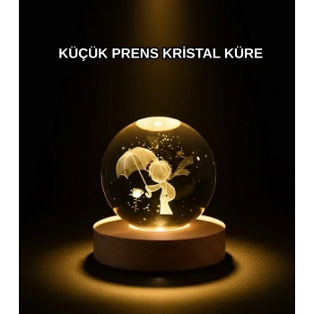 8 Cm Küçük Prens 3d Kristal Küre Usb Işıklı Ahşap Altlıklı Dekoratif Lamba