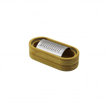 AHŞAP BAMBU HAZNELİ YATAY - OVAL METAL BOMBELİ MEYVE RENDESİ 7 X 15.5CM (5263)