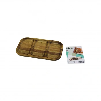 AKASYA DİKDÖRTGEN 3 BÖLMELİ=2+1  AHŞAP SERVİS SUNUM TEPSİ - TAHTASI  25 X 14 X 1.4CM (5263)