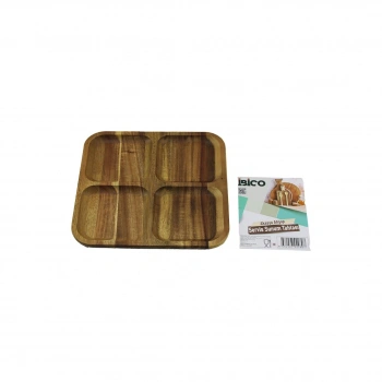 AKASYA KARE 4 BÖLMELİ  AHŞAP SERVİS SUNUM TEPSİ - TAHTASI  20 X 1.4CM (5263)