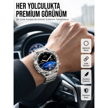 Akıllı Saat Çelik Kordonlu Amoled Ekran Android Ve İos Uyumlu Çağrı Cevaplayabilen Yeni Nesil