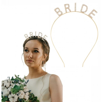 Altın Gold Renk Bekarlığa Veda Kristal Taş Bride Tacı İthal 16x10 cm (5263)