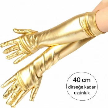 Altın Renk Dirsek Altı Lüks Saten Eldiven 40 cm (5263)