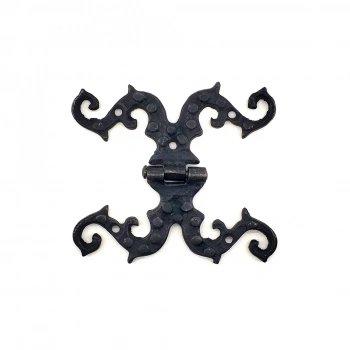 Antika Tarz Dekoratif Pirinç Süslü Menteşe - 100x90 Mm, Oksit