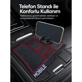 Araç İçi Telefon Standlı Kaydırmaz Silikon Organizer Mat Konsol Düzenleyici