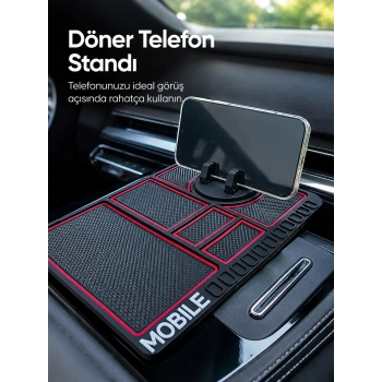 Araç Konsol Organizeri Kaydırmaz Silikon Telefon Standlı Saklama Matı