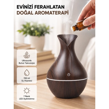 Aromaterapi Difüzör Ahşap Desenli Ve Ultrasonik Nemlendirici Led Işıklı