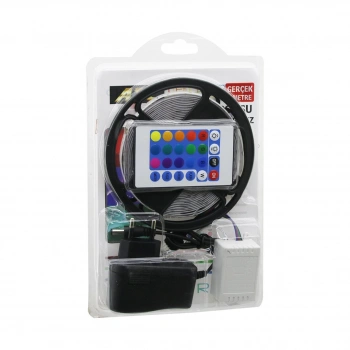 ATC LED STRIP EL-07-RUS-K  5MT  KUMANDALI - ADAPTÖRLÜ RGB RENKLİ ŞERİT LED IP65=SU GEÇİRMEZ SMD=2835 54LEDs/m (5263)