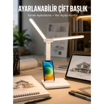 Ayarlanabilir Kısılabilir Led Masa Lambası | Entegre Kalemlik Ve Telefon Tutucu Özellikli Yeni Nesil