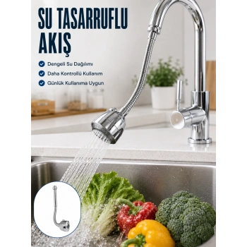 Ayarlanabilir Musluk Başlığı Esnek Spiral Hortumlu Lavabo Uzatma Aparatı