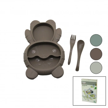AYICIK MODEL=3 BÖLMELİ BEBEK BESLENME SETİ 3PCS=MAMA KABI-KAŞIK-ÇATAL 500ML RENKLİ PLST (5263)