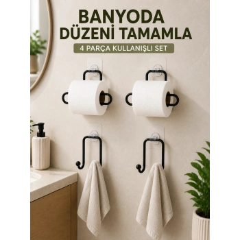 Banyo Ve Mutfak İçin 4 Parça Set 2 Adet Kağıtlık 2 Adet Havlu Askısı