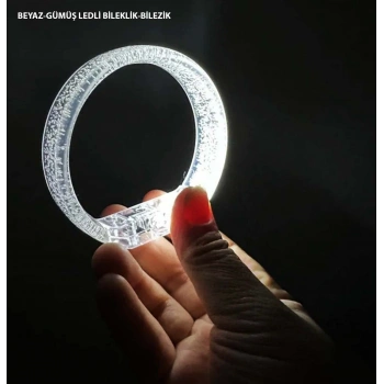 Beyaz-Gümüş Led Işıklı Baskı Yapılabilen Pilli Bileklik Bilezik 1,5 cm Genişlik (5263)