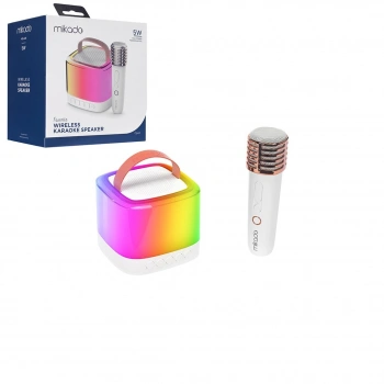 BEYAZ KARAOKE MİKROFONLU WİRELESS HOPARLÖR - SPEAKER IŞIKLI USB ŞARJLI BT - TF CARD - AUX 5W (5263)