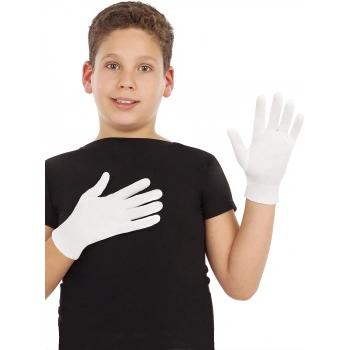 Beyaz Renk Çocuk Boy Likralı Pandomim Eldiveni (5263)
