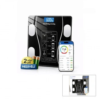 BLUETOOTH - VÜCUT ANALİZLİ DİJİTAL BASKÜL TERAZİ TARTI 180KG/50G YAĞ -SU -KAS ORAN -BMI (5263)