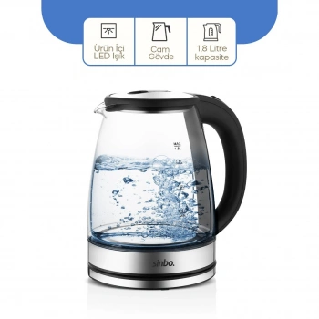 CAM - LEDLİ KETTLE 1.8LT  GİZLİ REZİSTANS - KABLOSUZ 360 DERECE GÖVDE 1500W SK-8033 (5263)