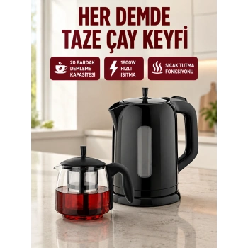 Çaycı Cam Demlikli 1800w Güçlü Ve Sıcak Tutmalı Elektrikli Çay Makinesi