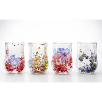 Çift Camlı Çiçekli Bardak Alk4470