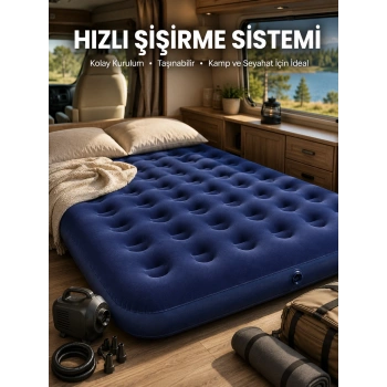 Çift Kişilik Şişme Yatak Dayanıklı Vinil Kamp Ve Misafir Kullanımına Uygun