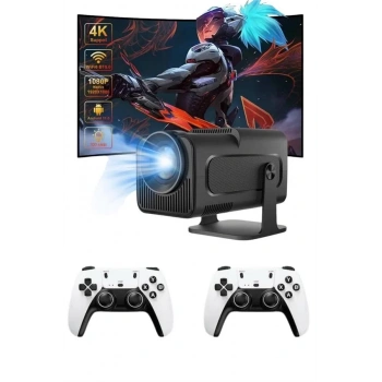Çift Kollu Game Box Projeksiyon Cihazı Kumandalı Android Tv Dahili Hoparlör