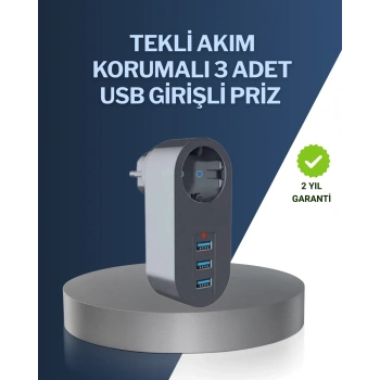 Çocuk Korumalı Termal Priz – 3lü Usb Şarj Ve Akım Koruması