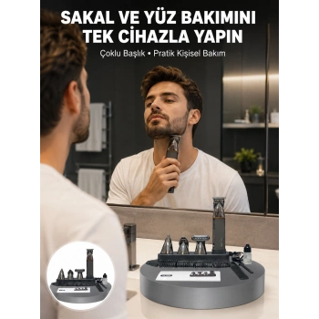 Çok Fonksiyonlu 9’u 1 Arada Tıraş Makinesi Şarjlı Saç Sakal Düzeltici Yeni Nesil