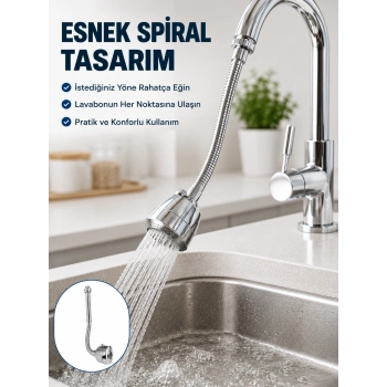 Çok Fonksiyonlu Musluk Uzatma Aparatı 360° Hareketli Krom Musluk Başlığı