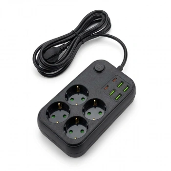 Çoklu Priz Uzatma Kablosu 4 Soket + 4 USB + 2 Type-C – Termal Akım Korumalı, Isıya Dayanıklı, Çocuk Korumalı Güvenli Priz 100-250V (5263)