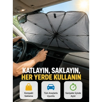 Dayanıklı Upe Alaşımlı Şemsiye Tipi Araç Güneşliği - Kolay Katlanır Yeni Nesil