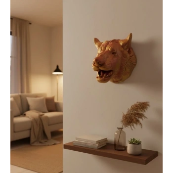 Dekoratif Altın Gold Kurt Duvar Heykeli Asılabilir Hediyelik 25x19 Cm