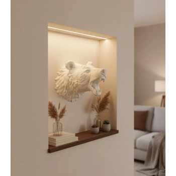 Dekoratif Beyaz Ayı Duvar Heykeli Asılabilir Hediyelik 25x19 Cm