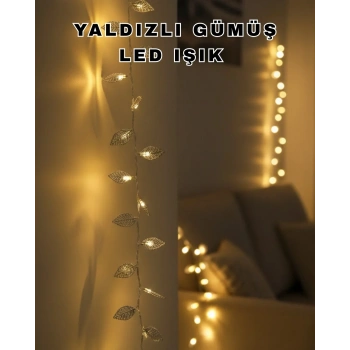 Dekoratif Gümüş Yaprak Led Aydınlatma Pilli Şık Ortam Işığı