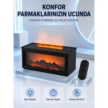 Dekoratif Şömine Görünümlü Nemlendirici Uzaktan Kumandalı Renkli Led Işıklı Difüzör