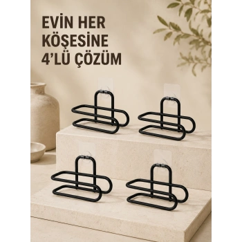 Delmeden Monte Tuvalet Kağıdı Askısı Siyah Metal Yapışkanlı Banyo Kağıtlığı 4’lü Set