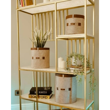 Deri Şeritli Yuvarlak Çok Amaçlı Düzenleyici Organizer Kutu Keçe Sepet (maxi) 03815