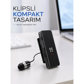 Dijital Ekranlı Bluetooth Kulaklık Tek Kulaklıklı Klipsli Kompakt Tasarım