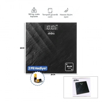 DİJİTAL - PİLLİ BANYO BASKÜL TERAZİ TARTI LCD EKRAN - SICAKLIK GÖSTERGE 180KG/50GR 28X28CM SBS-4452 (5263)