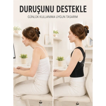Dik Duruş Ve Postür Korsesi Ayarlanabilir Çapraz Lastikli Sırt Bel Desteği