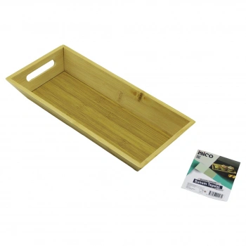DİKDÖRTGEN=16X35CM  DERİN=4.5CM  AHŞAP BAMBU SUNUM TEPSİSİ ÇİFT OYMA KULPLU (5263)