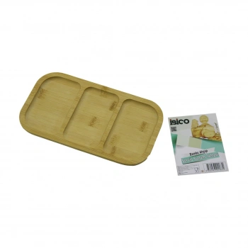 DİKDÖRTGEN 3 BÖLMELİ=2+1 AHŞAP BAMBU SERVİS SUNUM TEPSİ - TAHTASI 25 X 14 X 1.4CM (5263)