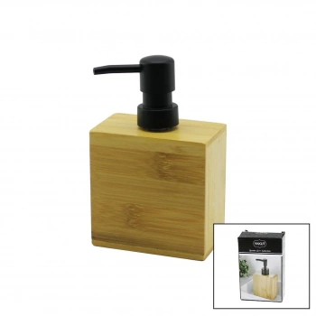 DİKDÖRTGEN  AHŞAP BAMBU SIVI SABUNLUK  SİYAH PLASTİK POMPA   5.8 X 9.9CM - Y: 10CM (5263)
